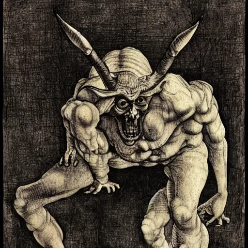 Image similar to devil by leonardo davinci and mc escher