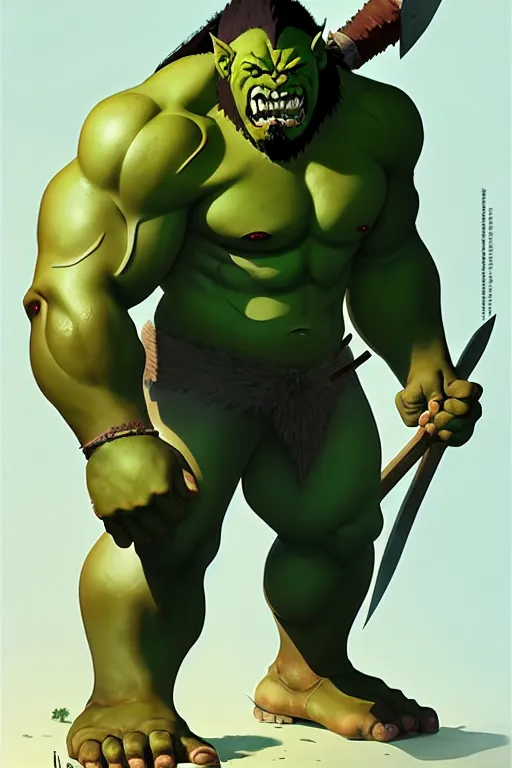 Image similar to orc barbarian male, green skin, exquisite details, big axe, earth magic, mid view, design on a white background, by studio muti, greg rutkowski makoto shinkai takashi takeuchi studio ghibli