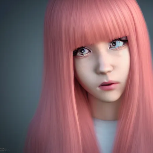 Prompt: A portrait of Nikki from Shining Nikki, a cute 3d cgi toon young woman with long pink hair, full bangs, hazel amber eyes, full face, light makeup, pale skin, Chinese, medium shot, mid-shot, soft focus, 4k, trending on artstation