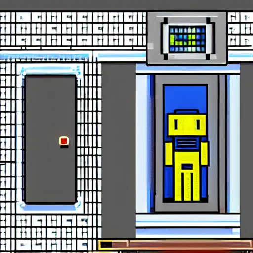 Prompt: pixelart of robot opening the door