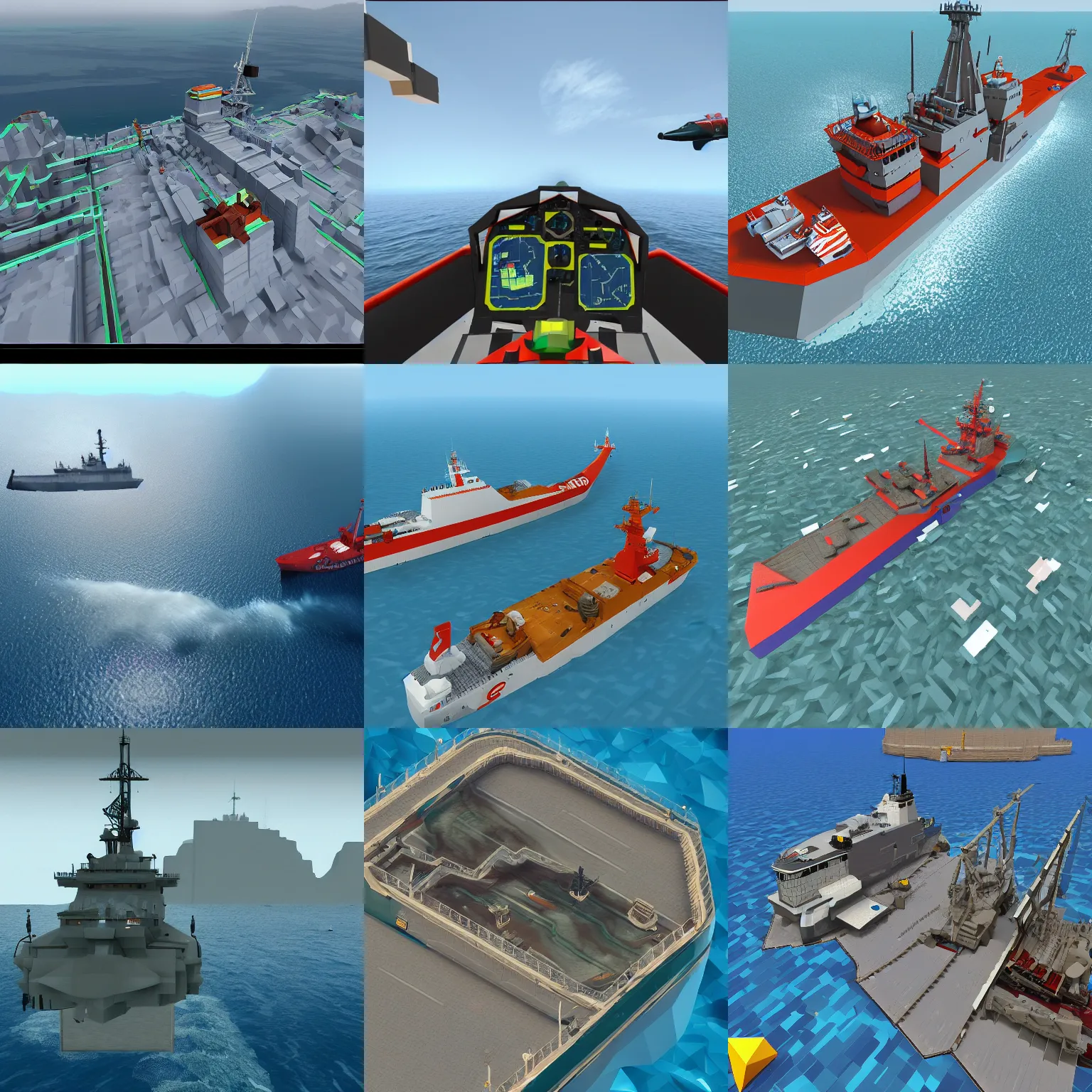 Prompt: Stormworks, videogame, low polygon, voxel-based building game, open sea, coast guard recuse ship