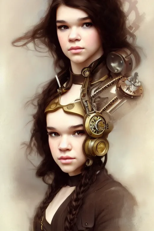 Prompt: hailee steinfeld as a steampunk woman with pale ski, intricate, elegant, digital painting, concept art, smooth, sharp focus, illustration, by ruan jia and mandy jurgens and william - adolphe bouguereau, artgerm