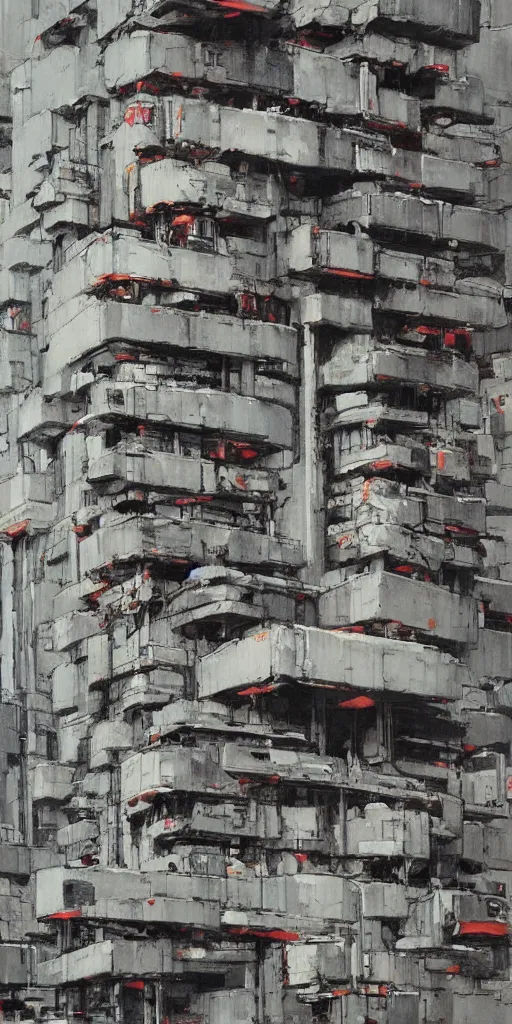 Image similar to oil painting scene from brutalism architecture art by kim jung gi