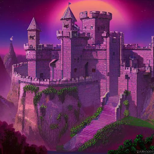 Image similar to medieval castle, epic retrowave art, trending on art station