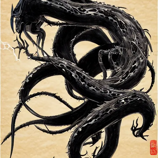 Image similar to Venom in Chinese painting, trending on artstation, ultra detailed, 8k, character illustration.