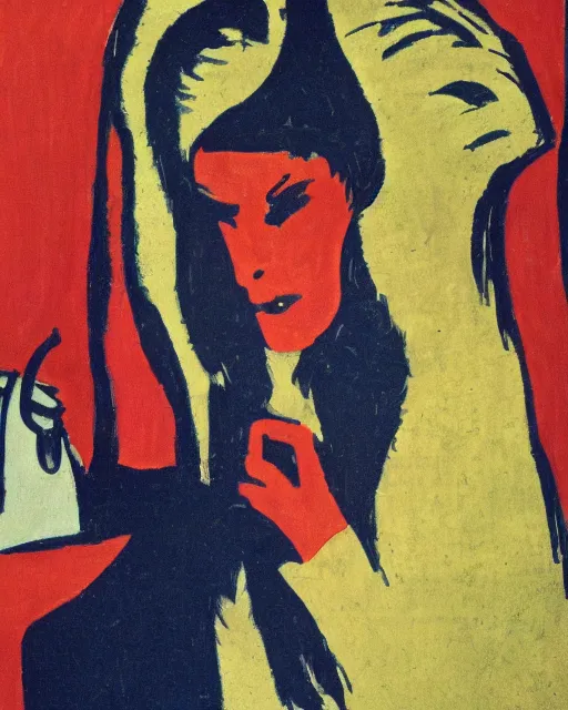 Image similar to Melania Trump eating garbage. Ernst Kirchner.