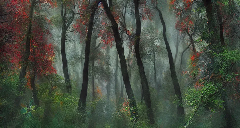 Prompt: Enchanted and magic forest, by Peter Holme III