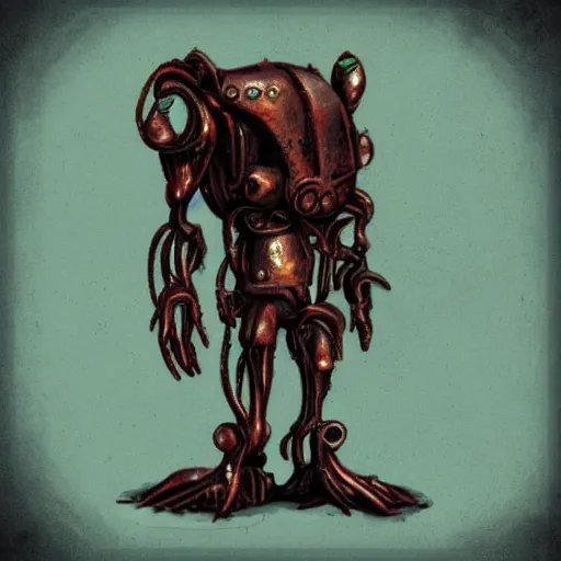 Image similar to cute metallic rusted old cyberpunk dark monster