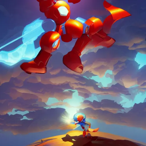 Image similar to hero world mega man, behance hd by jesper ejsing, by rhads, makoto shinkai and lois van baarle, ilya kuvshinov, rossdraws global illumination