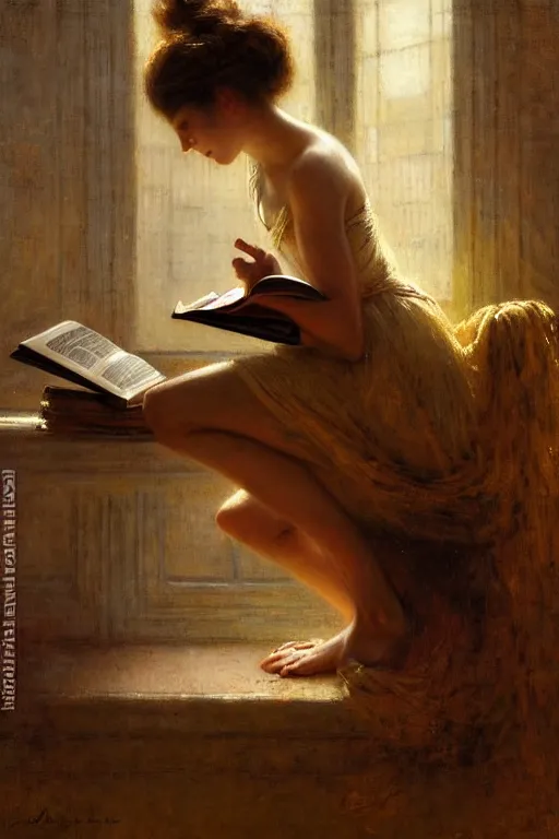 Image similar to a full body portrait of a girl reading a book, high detail, by gaston bussiere, bayard wu, greg rutkowski, odd nerdrum, maxim verehin, realism, dan dos santos, masterpiece, sharp focus, cinematic lightning