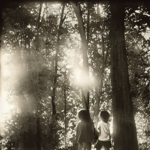 Prompt: kids in the woods photographed by sally mann