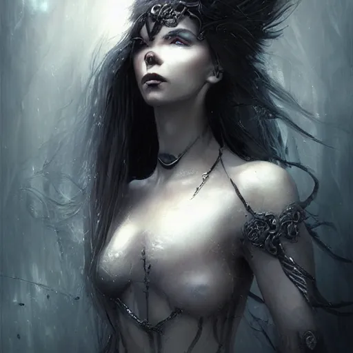 Image similar to kerli koiv nordic volva, darkwave, darksynth character portrait, sharp, digital matte painting, art by luis royo, greg rutkowski, wlop, dramatic lighting, trending on artstation