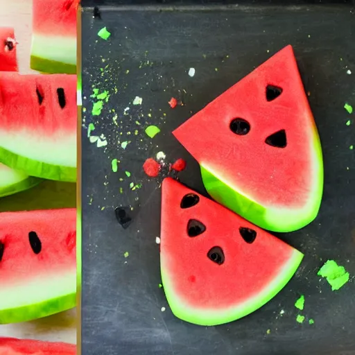 Image similar to watermelon blows up, explosion, and there are skittles inside, bursting