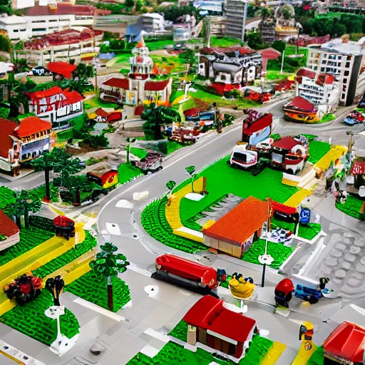 Image similar to a photograph of a lego village, hyperrealism, photo realistic