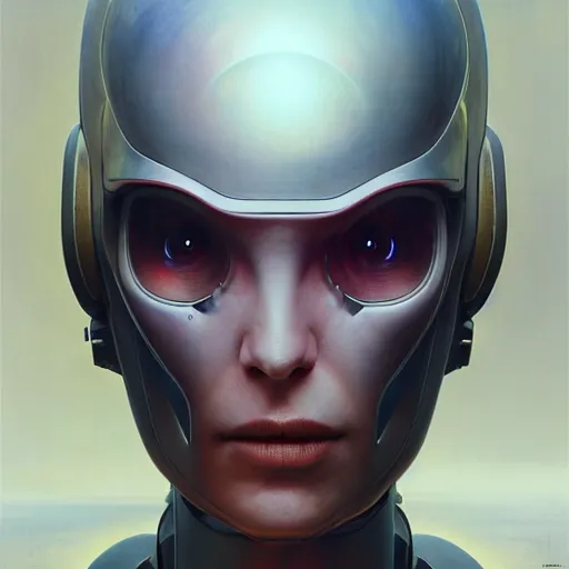 Image similar to expressive digital concept art portrait of a high - tech robot on a depth of field background, artstation, award - winning realistic sci - fi concept art by jim burns and greg rutkowski, beksinski, a realism masterpiece, expressive color palette, james gilleard, bruegel, alphonse mucha, and yoshitaka amano