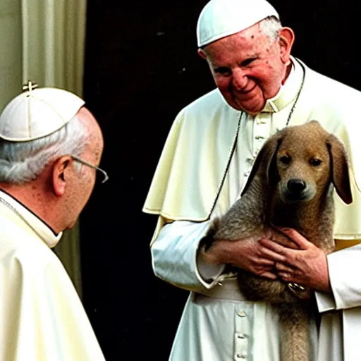 Prompt: pope John Paul II with head of a dog