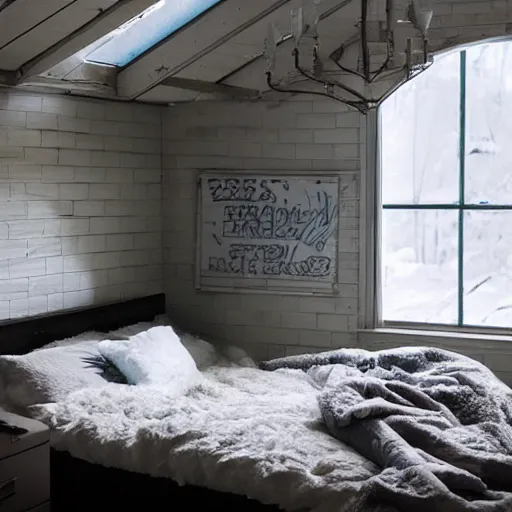 Image similar to snow falling bedroom roof in reverse