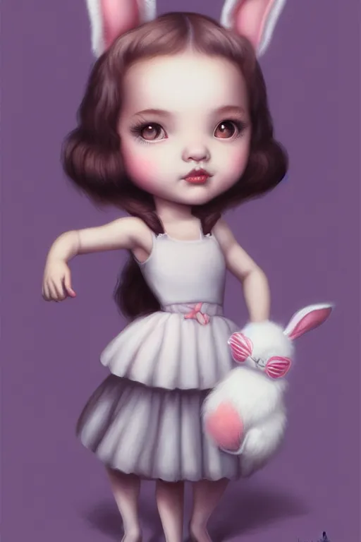 Image similar to matte sharp painting cute little girl with furry bunny, painted by mark ryden, artgerm, artstation behance storybook l