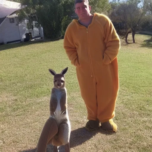 Prompt: a man in a kangaroo costume, craigslist photo
