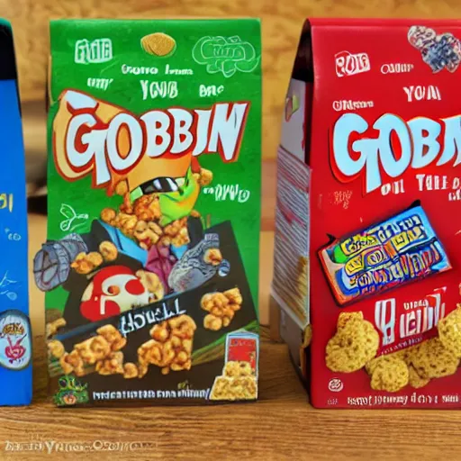 Image similar to goblin cereal box