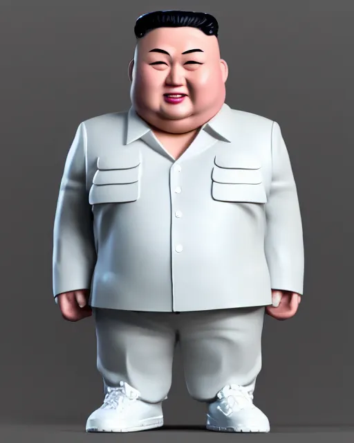 Image similar to full body 3d render of fat kim yong un as a funko pop, studio lighting, white background, blender, trending on artstation, 8k, highly detailed