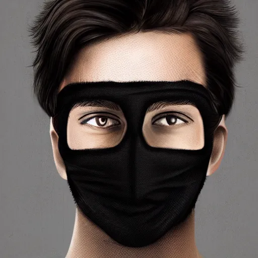 Image similar to professional digital art of a young adult man with slightly long hair wearing a black face mask and an oversized dark sweatshirt and dark sweatpants, high quality, HD, 8K, highly detailed, award-winning, sci-fi, fantasy, movie, concept