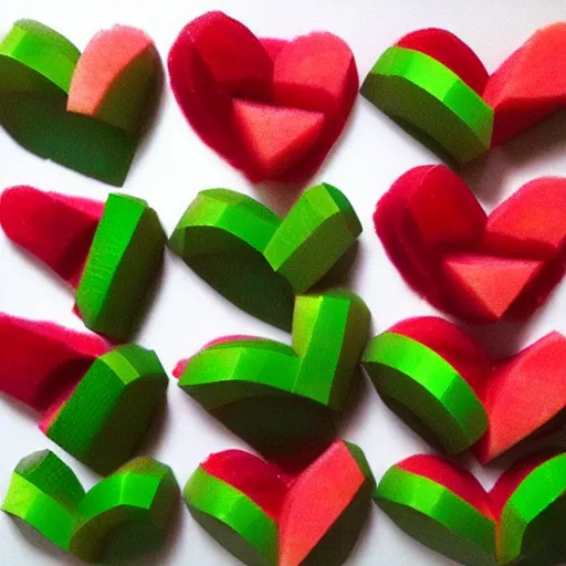 Prompt: heart shaped watermelon in 3 d, pixel art