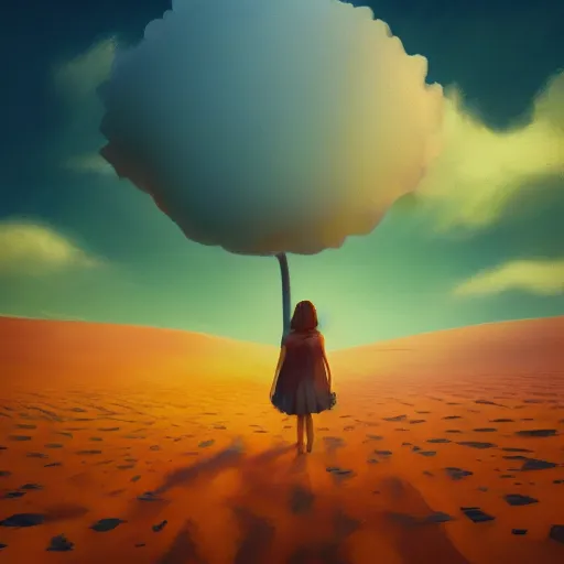 Image similar to closeup gigantic dahlia flower under head, a girl walking between dunes, surreal photography, sunrise, blue sky, dramatic light, impressionist painting, digital painting, artstation, simon stalenhag