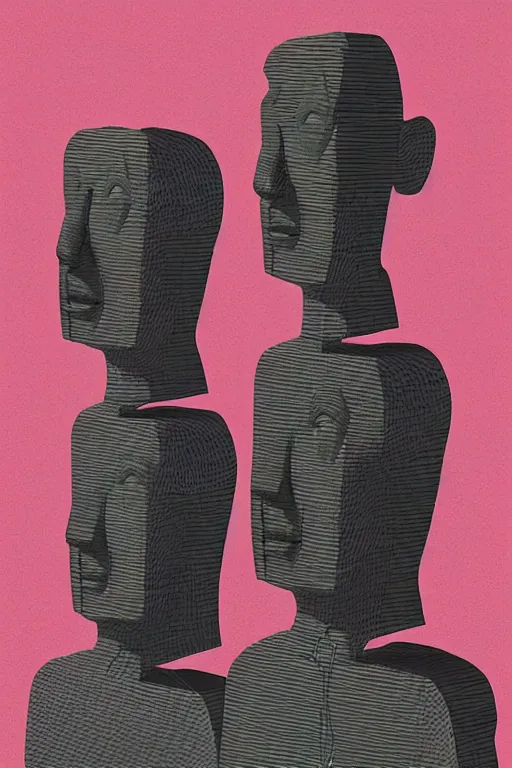 Image similar to cubist moai statue cutout digital illustration cartoon colorful beeple