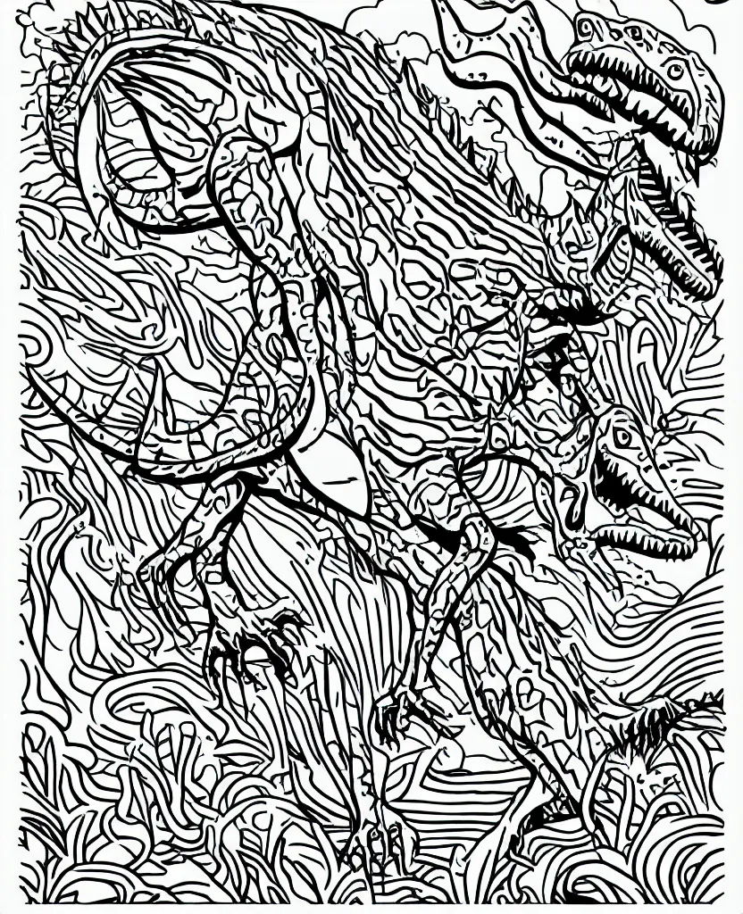 Image similar to trex dinosaur, symmetrical, accurate, simple clean lines, coloring book, graphic art, line art, vector art