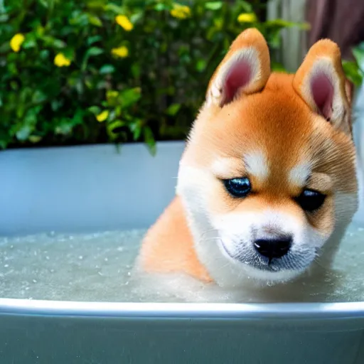 Image similar to Shiba inu puppy takes a bath