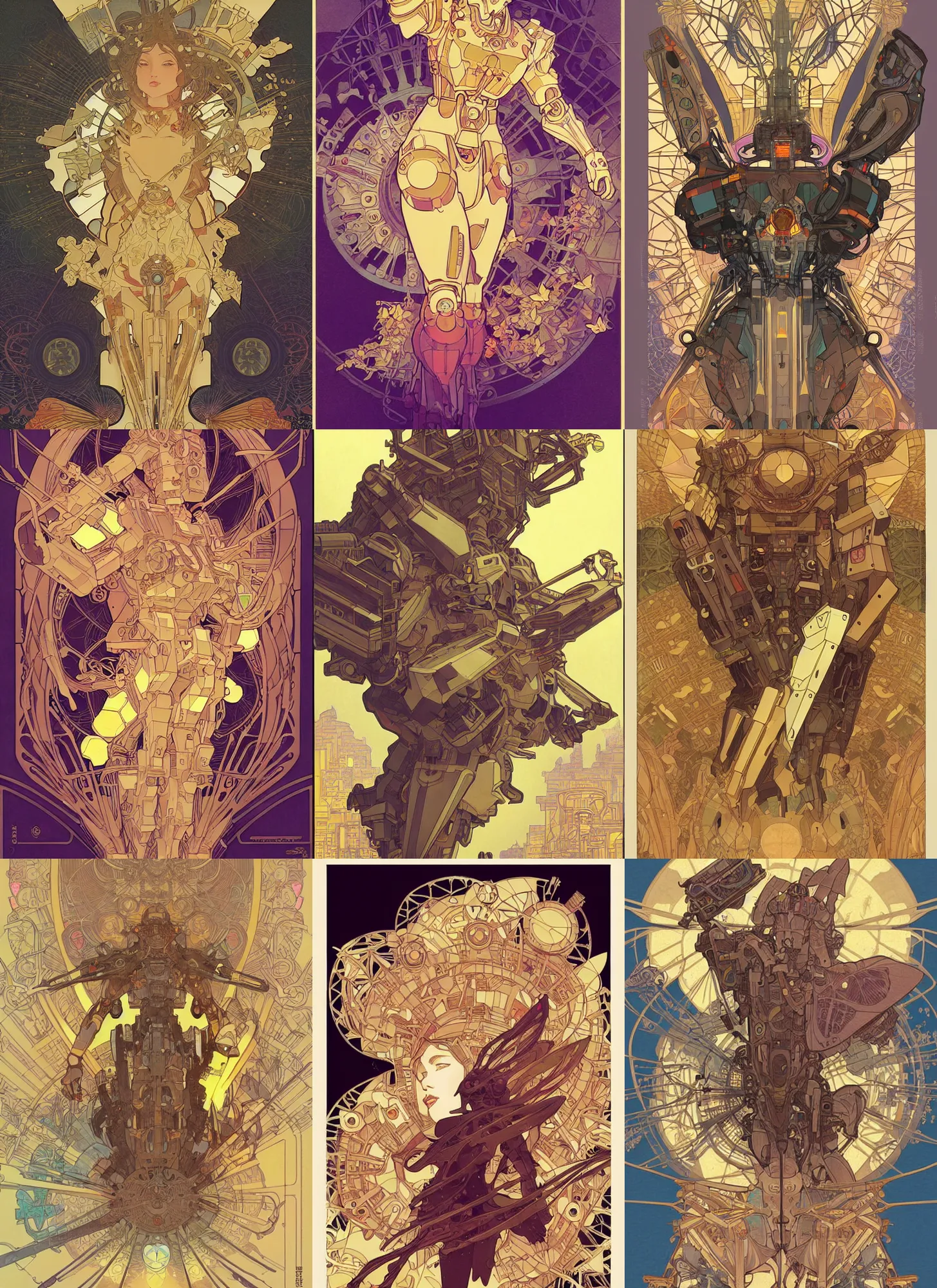 Prompt: picture of a giant robot, butterfly themed, blocky, bulky, golden, minimalistic, extremely detailed, digital illustration, by rossdraws, alphonse mucha, frank fanzzeta, collectible card art