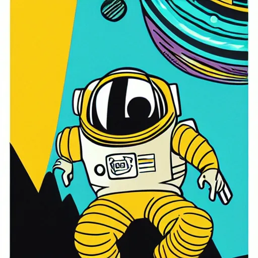 Image similar to colorful pixar, mcbess illustration, an astronaut drifting through space