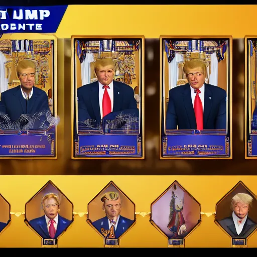 Image similar to donald trump tarot cards all suits bejeweled unreal engine 8 k