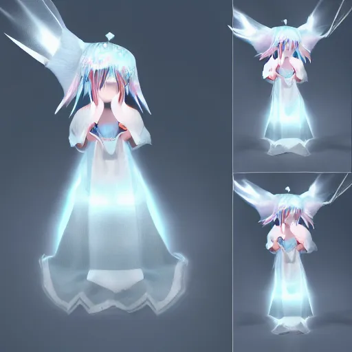 Image similar to cute fumo plush of yuki onna, the ice queen, vray, lens flare