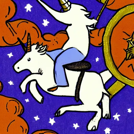 Prompt: a unicorn riding a unicycle on a trapeze, fantasy illustration