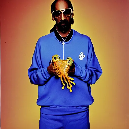 Image similar to Snoop Dogg holding a frog for a 1990s sitcom tv show, Studio Photograph, portrait, C 12.0