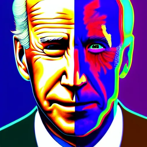 Image similar to An extremely psychedelic portrait of Joe Biden, surreal, LSD, face, detailed, intricate, elegant, lithe, highly detailed, digital painting, artstation, concept art, smooth, sharp focus, illustration