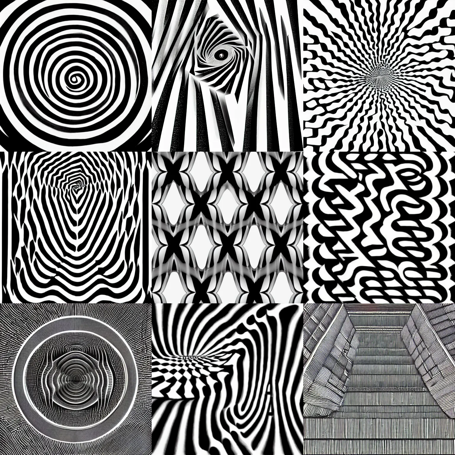 optical illusion design, illustration, black and white