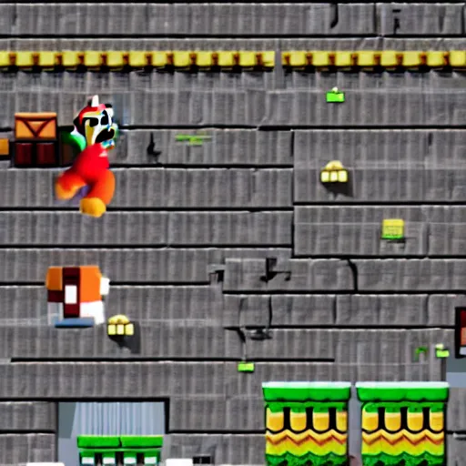 Prompt: super mario bros jumps from tall building