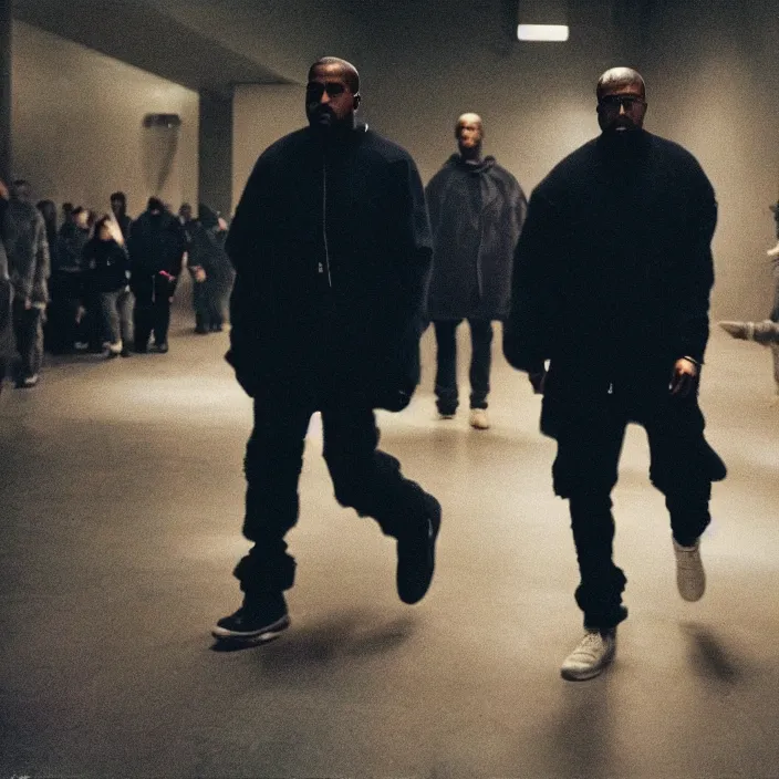 Image similar to A photo of Kanye West walking with spirits, by Annie Leibovitz. Kodak Portra 800 film. Depth of field. whirl bokeh. Melancholic. detailed. hq. realistic. warm light. Filmic. Dreamy. lens flare. Leica M9, f/1.2, symmetrical balance, in-frame