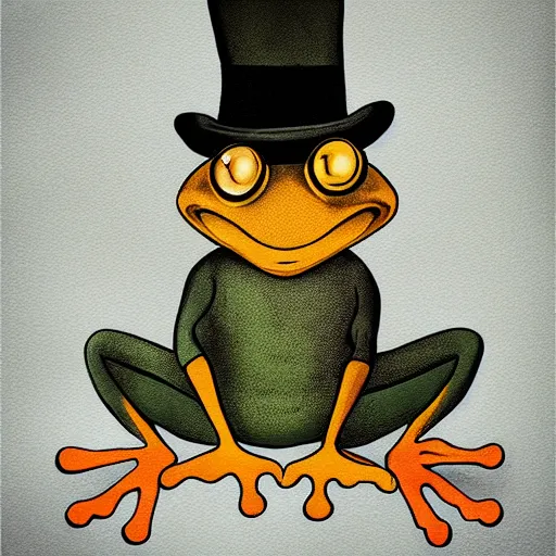 Prompt: cute painting of a frog dressed as a detective, highly stylized, matte coloring, childish look, funny composition, drawn with Photoshop