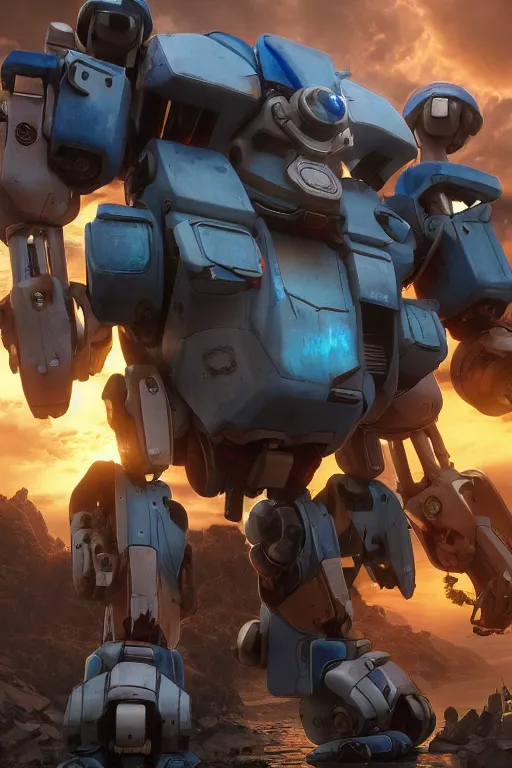 Image similar to mechwarrior 5 : mercenaries mech megaman transformer robot boss tank engine game octane render, 4 k, hd 2 0 2 2 3 d cgi rtx hdr style chrome reflexion glow fanart, global illumination ray tracing hdr fanart arstation by ian pesty by jesper ejsing pixar and disney unreal zbrush central hardmesh