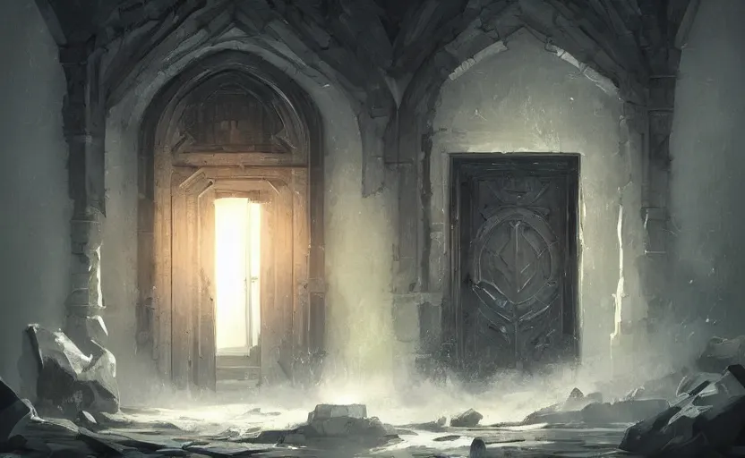 Prompt: A painting of a Door to Darkness trending on artstation in the style of Greg Rutkowski