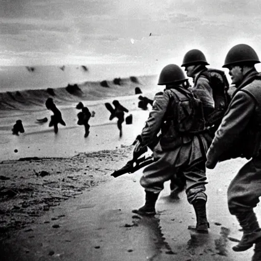 Image similar to Hank Hill storming Omaha Beach, epic, WWII, 1940s photo, cinematic, highly detailed, gritty,