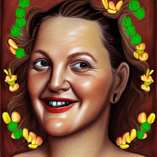 Image similar to drew barrymore on a smore digital painting by arcimboldo