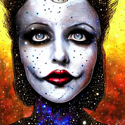 Prompt: queen vampire woman portrait made out of galaxies, beautiful, cyborg, tim burton comic book art, realistic