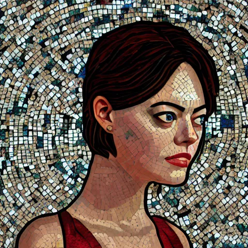 Prompt: beautiful zeugma mosaic of emma stone, significant pebbles boundaries, only pebbles, most beautiful mosaic in the history, high detail, realistic, accurate facial detailing, realistic composition, concept art, best of artstation, monocolor mosaics, no reflection, sexy hot body, in the style of chris foss, rodger dean, moebius, michael whelan, and gustave dor