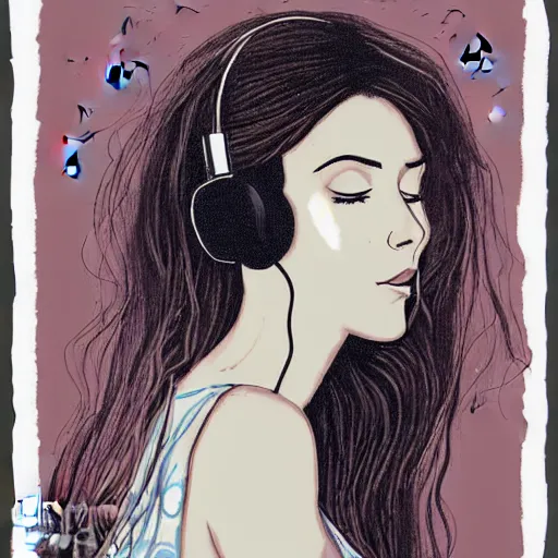 Image similar to an illustration of a beautiful woman listening to music by Anna Nikonova