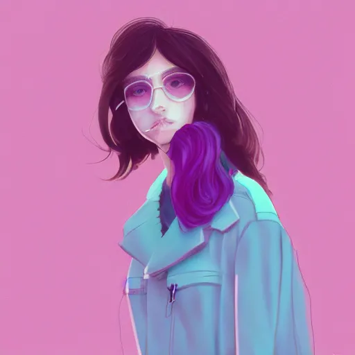 Image similar to portrait of a young woman, septum piercing, winged eyeliner, pastel clothing, urban environment, depth of field, character design, concept art